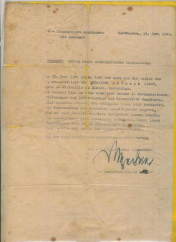 Interesting document from KL Mauthausen, about a forensic study of a corpse of a prisoner, handsigned by prominent doctor of the camp! 