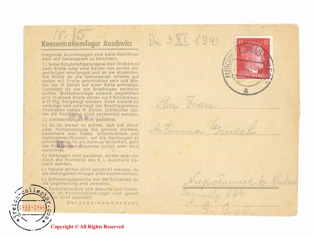 WW2 Concentration camp KL original items - KL Auschwitz - Inmate letter ...