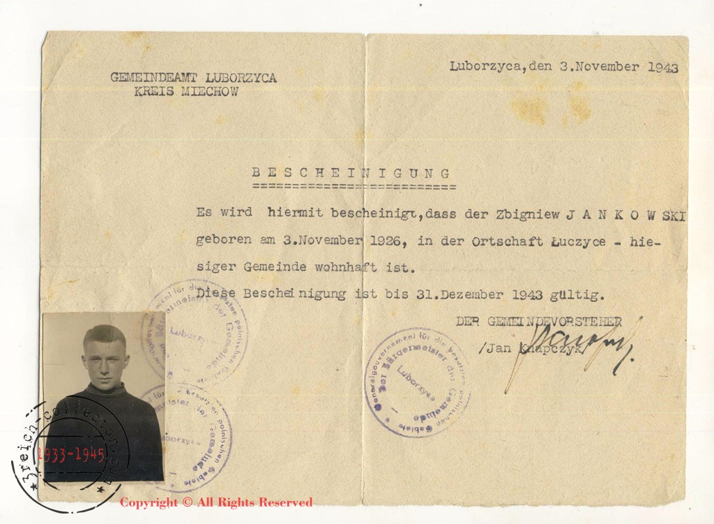 WW2 Concentration camp KL original items - Certificate issued to a ...